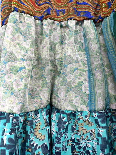 SKIRT Patchwork Mini short Festival outfit Boho Hippy Sari Silk summer One Size