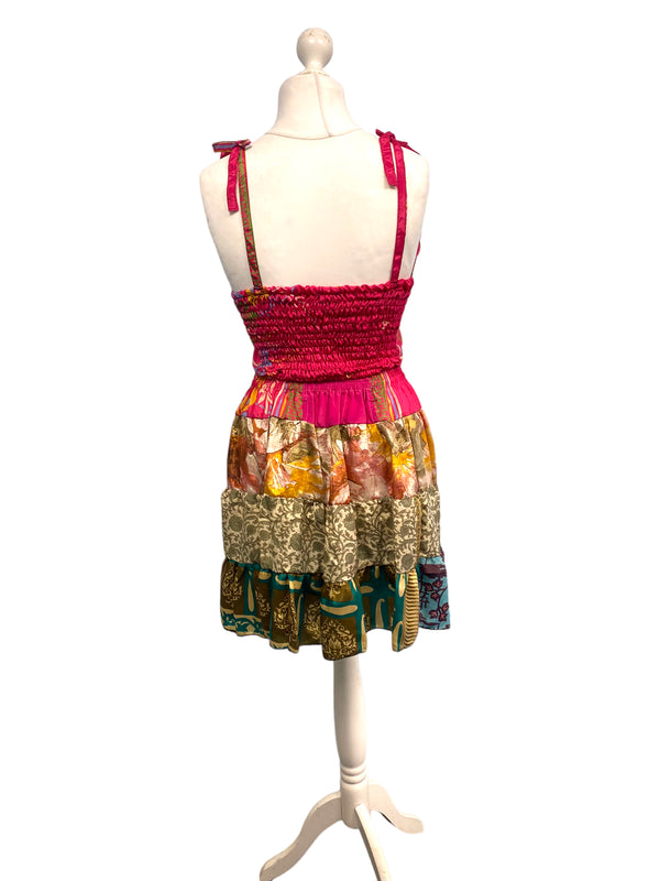 Crop Top & Mini Skirt Festival outfit Boho Hippy Sari Silk summer vest One Size