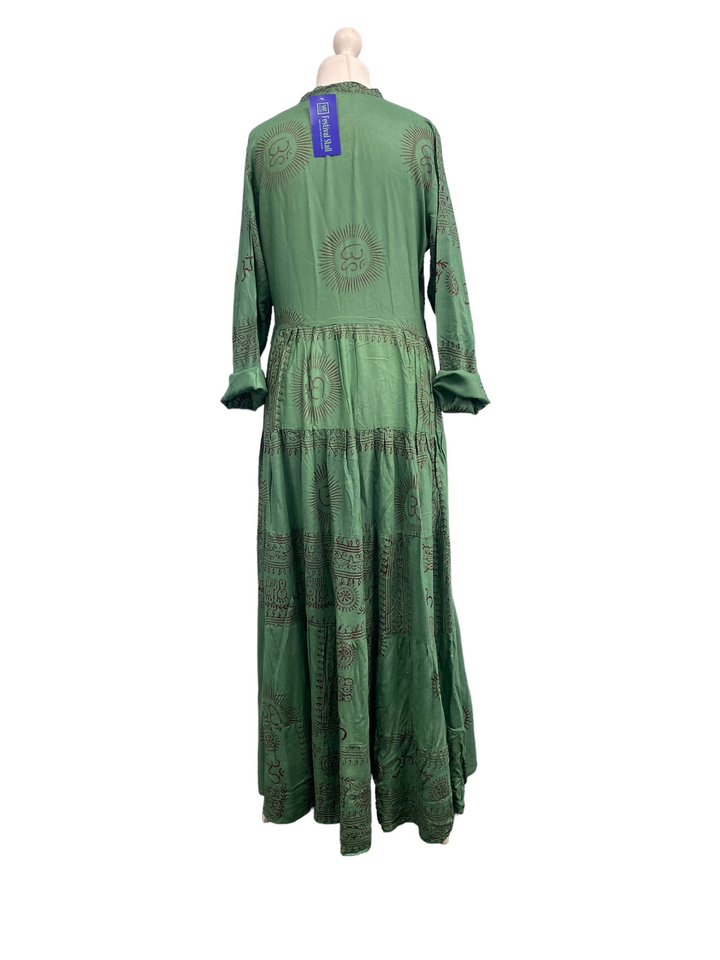 Boho hippy festival om print yoga green long maxi summer dress uk 8 10 12 14 16