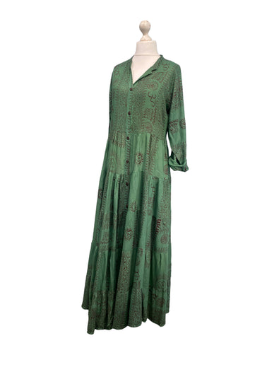 Boho hippy festival om print yoga green long maxi summer dress uk 8 10 12 14 16