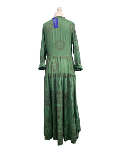 Festival Stall LTD Boho festival Clothing Boho hippy festival om print yoga green long maxi summer dress uk 8 10 12 14 16