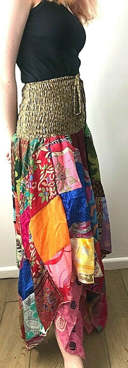 Festival Stall LTD Boho festival Clothing Patchwork Skirt Festival Boho Hippie pixie gypsy long summer sun dress ONE SIZE