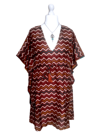 Festival Stall LTD Boho festival Clothing Kaftan Tunic Top short dress BROWN Boho hippy festival vintage Sari Silk UK 8 - 18