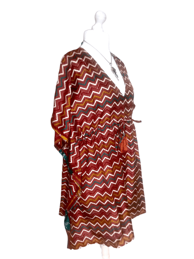 Festival Stall LTD Boho festival Clothing Kaftan Tunic Top short dress BROWN Boho hippy festival vintage Sari Silk UK 8 - 18