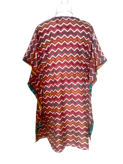 Kaftan Tunic Top short dress BROWN Boho hippy festival vintage Sari Silk UK 8-18
