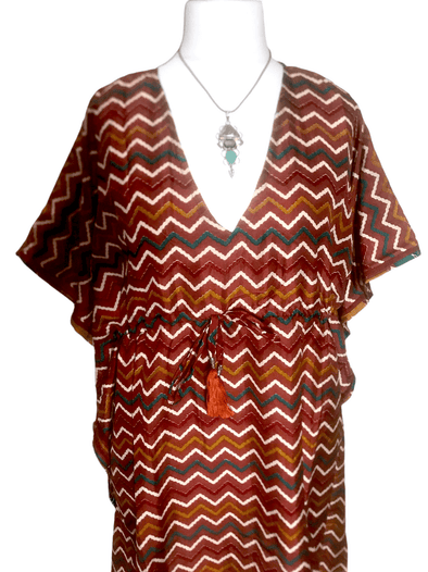 Festival Stall LTD Boho festival Clothing Kaftan Tunic Top short dress BROWN Boho hippy festival vintage Sari Silk UK 8 - 18