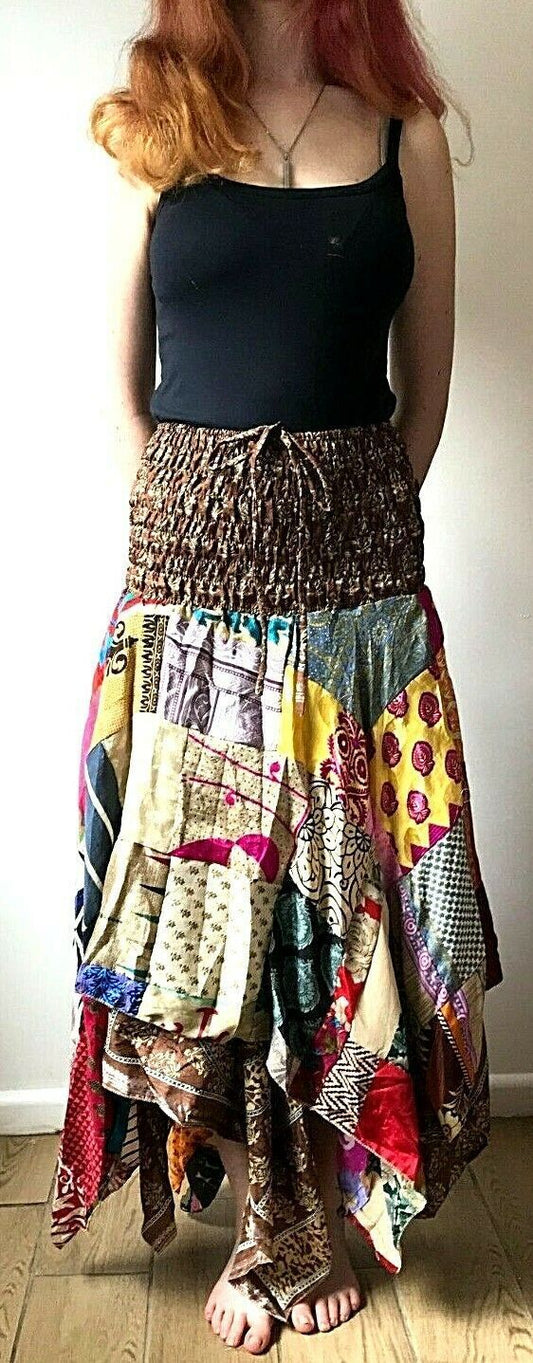 Festival Stall LTD Boho festival Clothing Patchwork Skirt Dress Boho Hippie Festival pixie gypsy long Stretch sun ONE SIZE