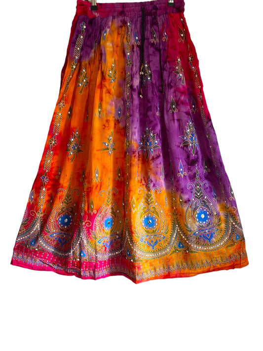 Peony Long Skirt, PINK & ORANGE, Tie Dye Sequined, Festival Boho Hippie Maxi style UK 8 10 12 14