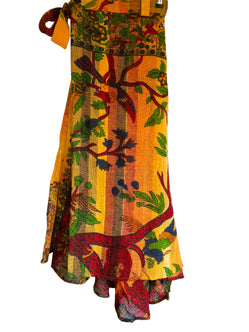 Tree of Life Wrap Skirt, ORANGE & GREEN, Boho, Hippy, Festival summer cotton Maxi Long Retro UK 8 10 12 14