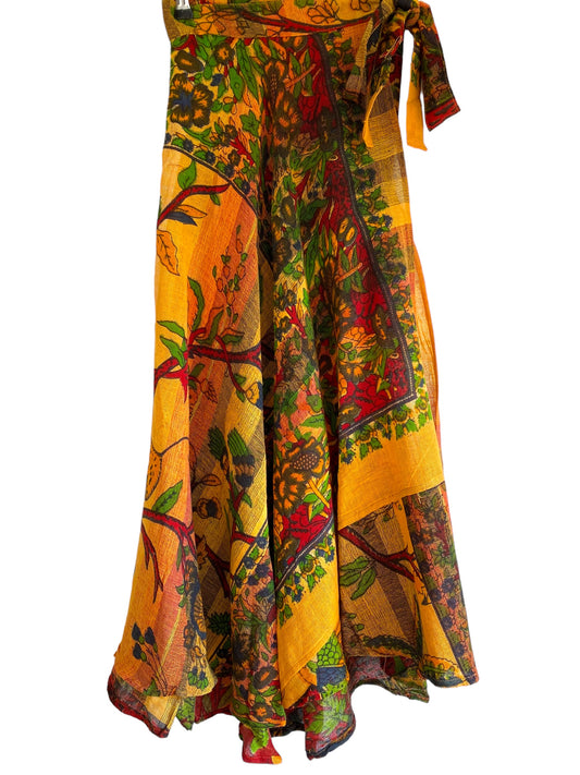 Tree of Life Wrap Skirt, ORANGE & GREEN, Boho, Hippy, Festival summer cotton Maxi Long Retro UK 8 10 12 14