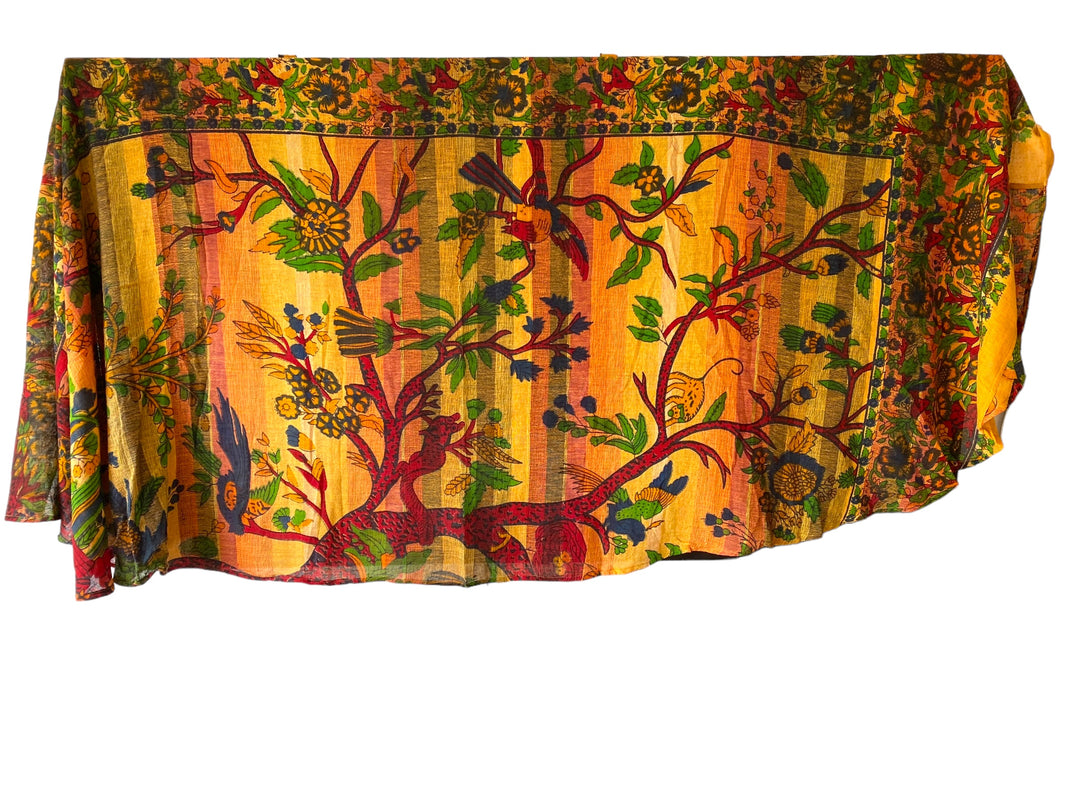 Tree of Life Wrap Skirt, ORANGE & GREEN, Boho, Hippy, Festival summer cotton Maxi Long Retro UK 8 10 12 14