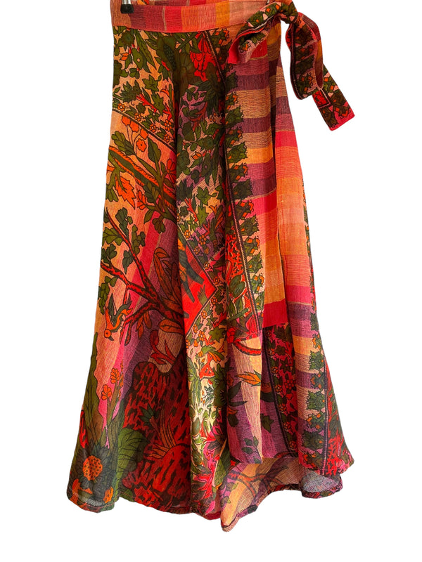 Tree of Life Wrap Skirt, PINK & GREEN, Boho, Hippy, Festival summer cotton Maxi Long Retro UK 8 10 12 14