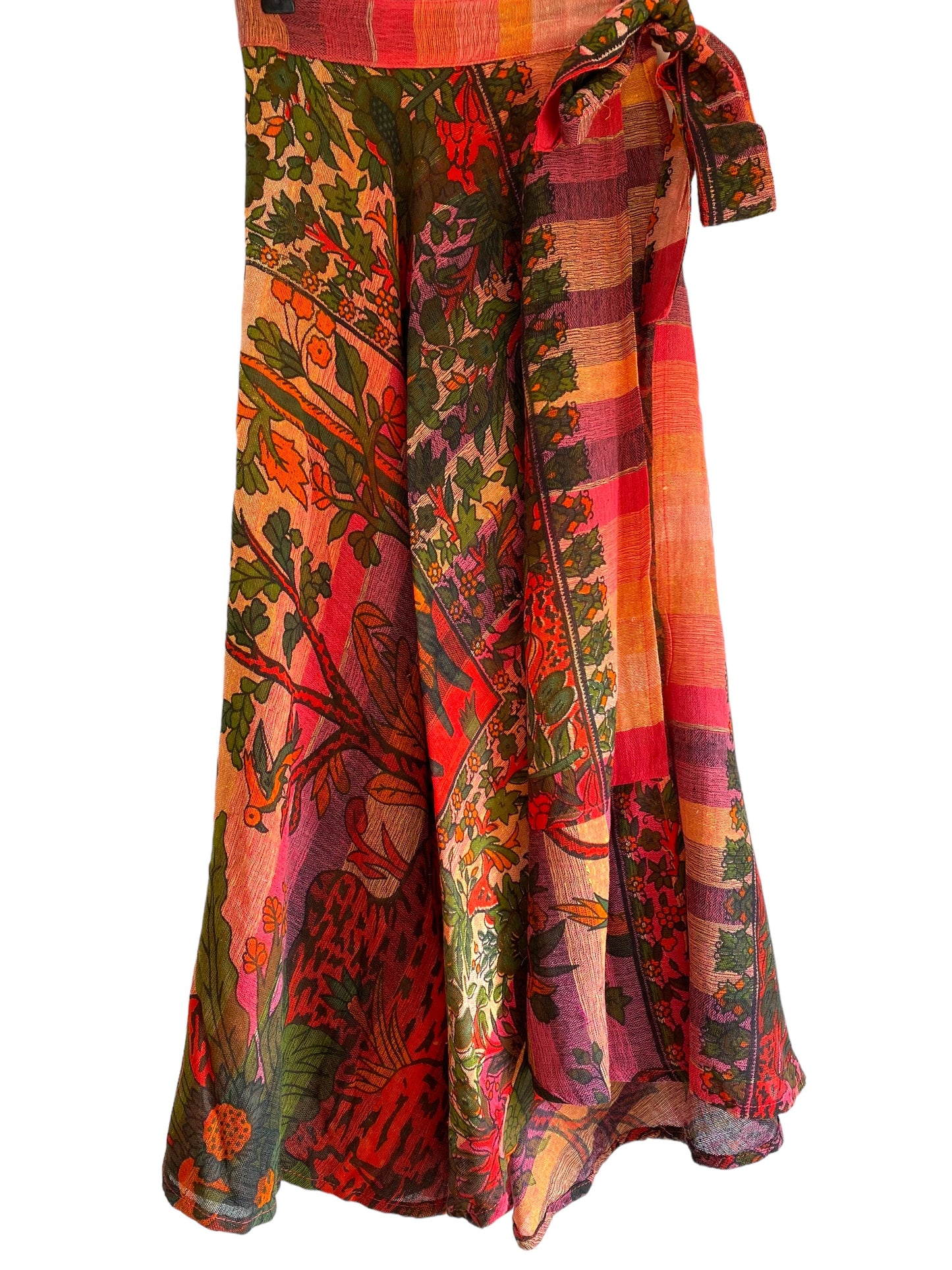 Tree of Life Wrap Skirt, PINK & GREEN, Boho, Hippy, Festival summer cotton Maxi Long Retro UK 8 10 12 14