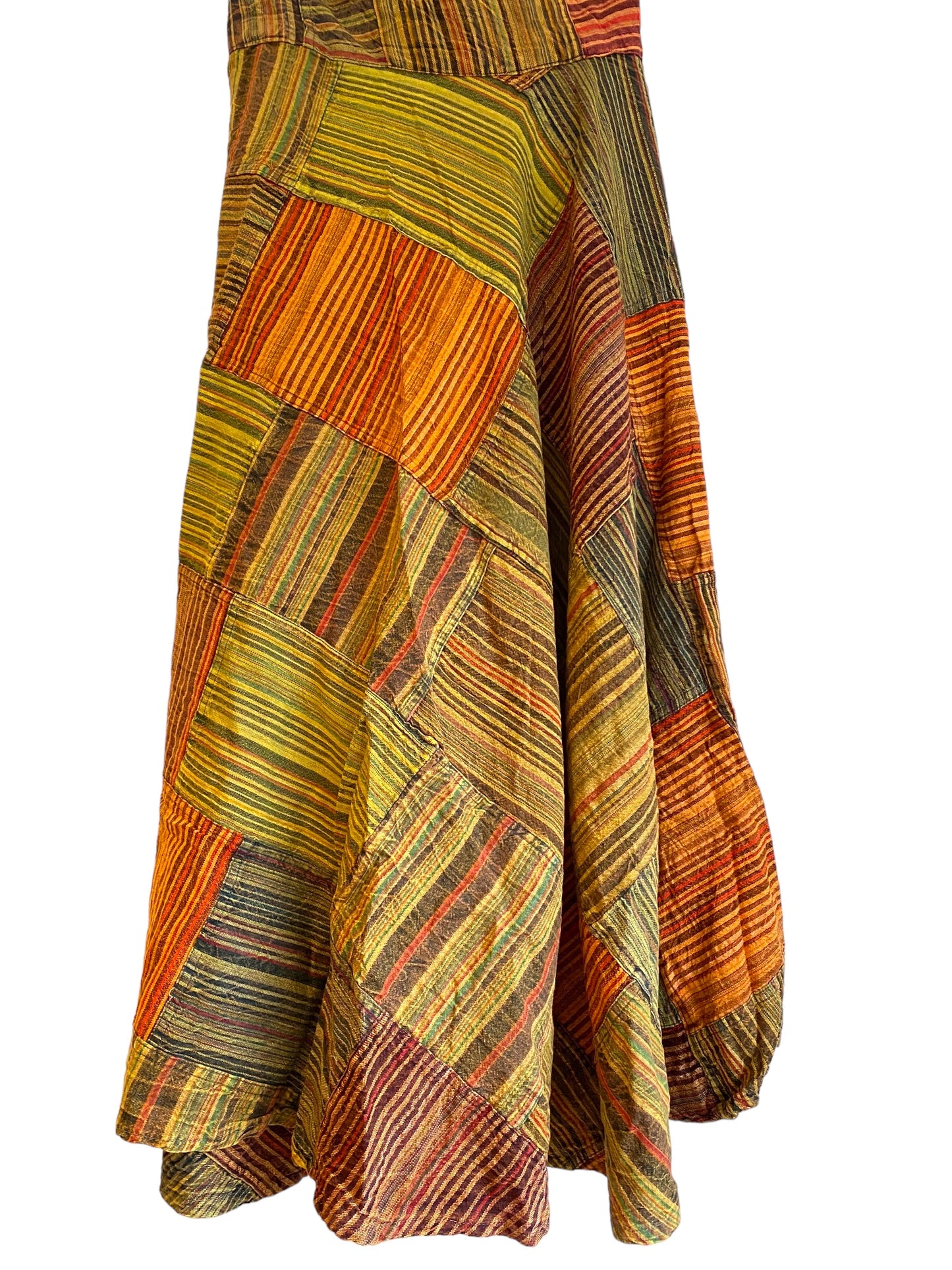 Orange Brown Long Patchwork Wrap Skirt, Boho Hippy Festival 100% Cotton summer Maxi length UK 8-16