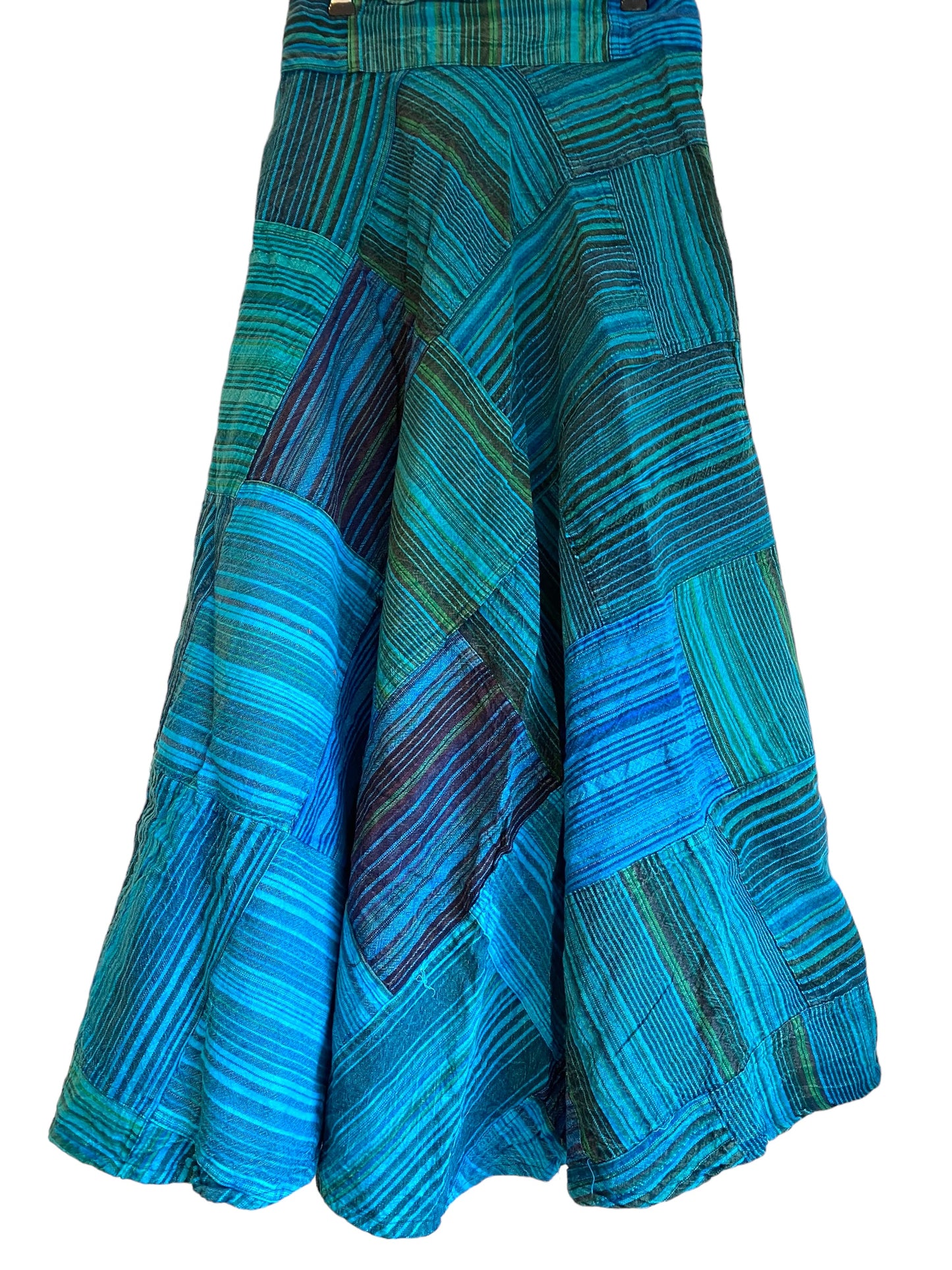 Turquoise Blue Long Patchwork Wrap Skirt, Boho Hippy Festival 100% Cotton summer Maxi length UK 8-16