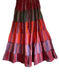 Boho Long skirt, RED ORANGE BROWN summer layered Festival Hippie Maxi style UK 8 10 12 16
