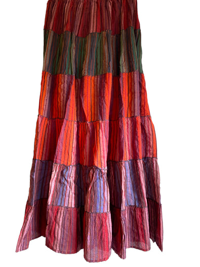 Boho Long skirt, RED ORANGE BROWN summer layered Festival Hippie Maxi style UK 8 10 12 16