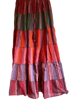 Boho Long skirt, RED ORANGE BROWN summer layered Festival Hippie Maxi style UK 8 10 12 16