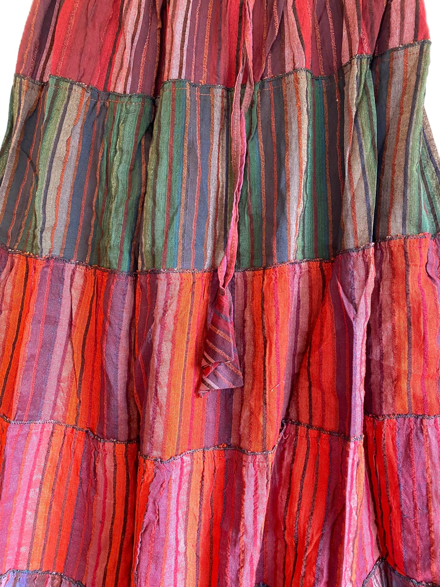 Boho Long skirt, RED ORANGE BROWN summer layered Festival Hippie Maxi style UK 8 10 12 16