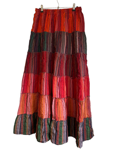 Boho Long skirt, RED, PINK, GREEN, summer layered Festival Hippie Maxi style UK 8 10 12 16