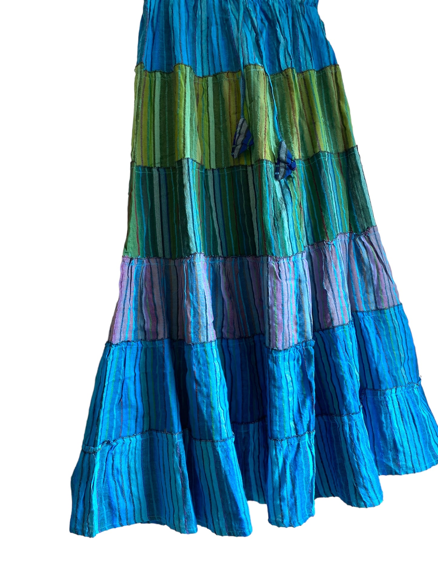 Boho Long skirt,  Turquoise BLUE & Green, Summer layered, Festival Hippie Maxi style UK 8 10 12 16