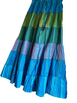 Boho Long skirt,  Turquoise BLUE & Green, Summer layered, Festival Hippie Maxi style UK 8 10 12 16