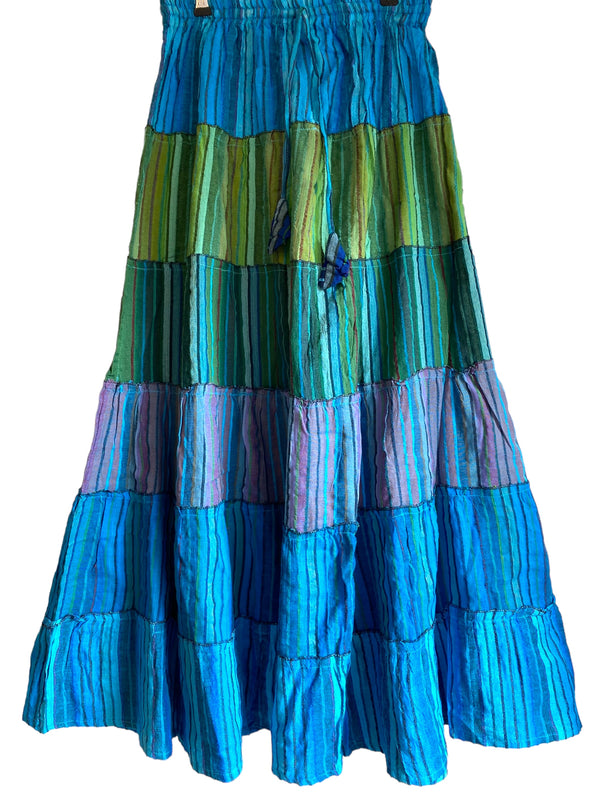 Boho Long skirt,  Turquoise BLUE & Green, Summer layered, Festival Hippie Maxi style UK 8 10 12 16