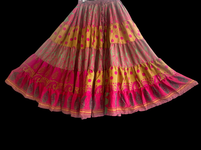 PINK Full circle SARI SILK Glow Skirt - Size S-M-L adjustable waist, 25 ft , ATS, Silk Full Circle Skirt, Boho, Cosplay, Steampunk