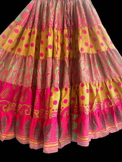 PINK Full circle SARI SILK Glow Skirt - Size S-M-L adjustable waist, 25 ft , ATS, Silk Full Circle Skirt, Boho, Cosplay, Steampunk