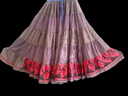 PURPLE Full circle SARI SILK Glow Skirt - Size S-M-L adjustable waist, 25 ft , ATS, Silk Full Circle Skirt, Boho, Cosplay, Steampunk