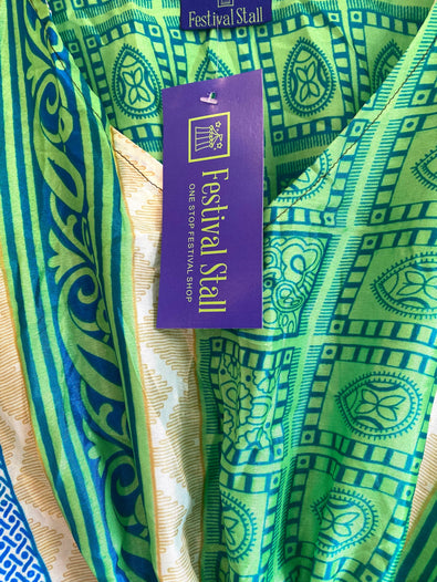 Kaftan Tunic Top, Green, Boho hippy festival style, ,sari silk, Blouse, Beach