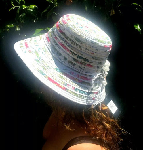 Festival Stall LTD Boho festival Clothing Summer sun Wide Brim fedora bucket hat, floral design in cotton 57cm adjustable