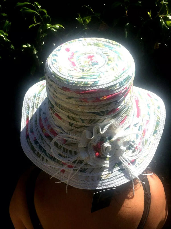 Festival Stall LTD Boho festival Clothing Summer sun Wide Brim fedora bucket hat, floral design in cotton 57cm adjustable