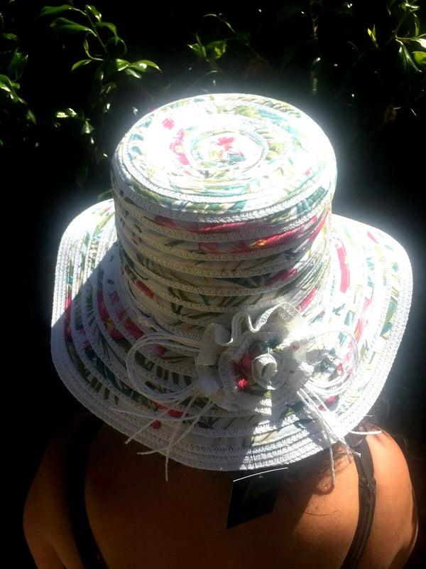 Summer sun Wide Brim fedora bucket hat, floral design in cotton 57cm adjustable