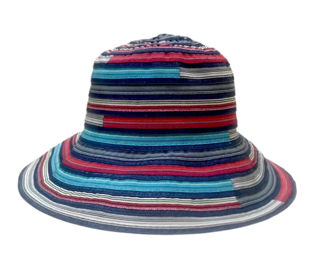 Festival Stall LTD Boho festival Clothing BLUE hippy striped summer sun beach holiday fedora hat cotton 57cm