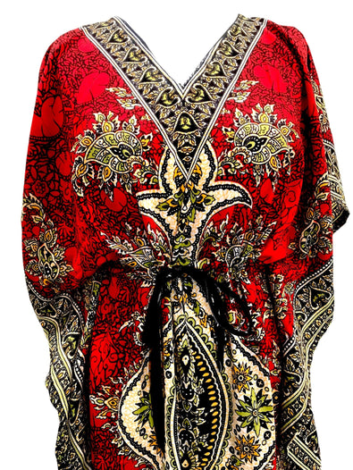 Boho hippy summer kaftan cover up beach robe maxi dress red uk 8 10 12 14 16 18