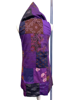 Purple Hoodie Mini dress, Festival boho hippie, short patchwork hooded mini tunic dress UK 8 10 12 14