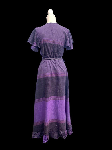 Purple Wrap Dress Boho hippie festival style casual long Summer cotton UK 8-14