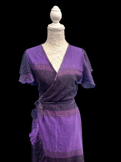 Festival Stall LTD Boho festival Clothing Purple Wrap Dress Boho hippie festival style casual long Summer cotton UK 8 - 14