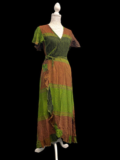 Dress Green Summer wrap over, Boho hippie, casual long length one size  UK 8 - 14
