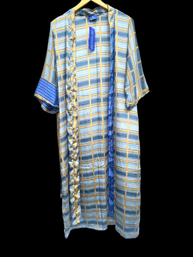 BLUE Kimono Robe Dressing Gown Wrap Hippy Festival Sari Silk  Cover Up 8-14 gift