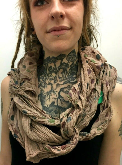 Scarf Boho Lettuce hippy BEIGE goth pixie fairy tassel polka dot festival funky