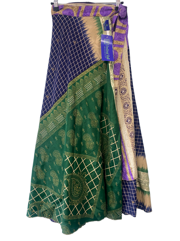 Wrap Skirt long maxi reversible Boho hippy Festival sari silk vintage UK 8 -18