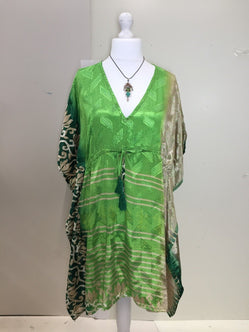 Tunic, Kaftan Top Cover up dress  Boho hippy, festival Sari Silk Long UK 8 - 18