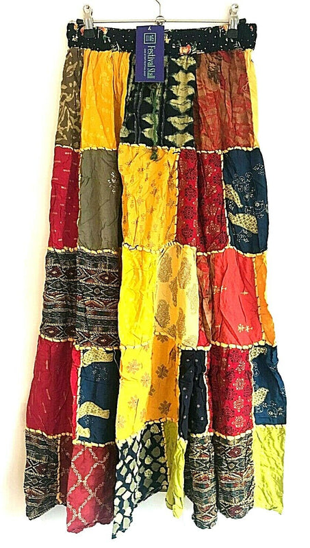 LONG PATCHWORK SKIRT Boho hippie Festival Vintage retro maxi One Size 8-18