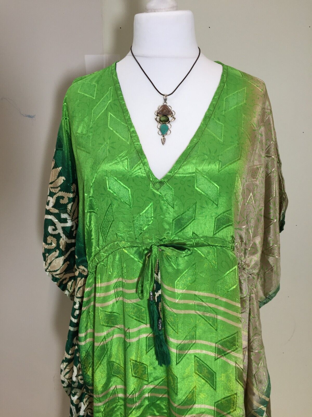 Tunic, Kaftan Top Cover up dress  Boho hippy, festival Sari Silk Long UK 8 - 18