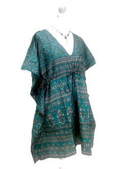 Kaftan FESTIVAL Tunic Dress Top blouse Boho hippy Sari Silk Cover up UK 8 - 18