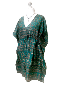 Kaftan FESTIVAL Tunic Dress Top blouse Boho hippy Sari Silk Cover up UK 8 - 18