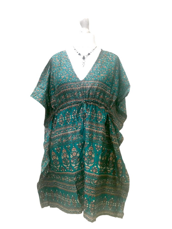Kaftan FESTIVAL Tunic Dress Top blouse Boho hippy Sari Silk Cover up UK 8 - 18
