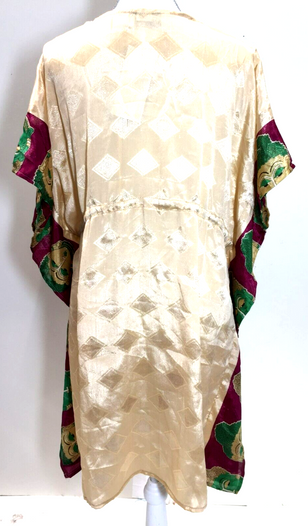 Retro CREAM Tunic Dress Kaftan  Cover up Boho hippy festival Sari Silk UK 8 - 18